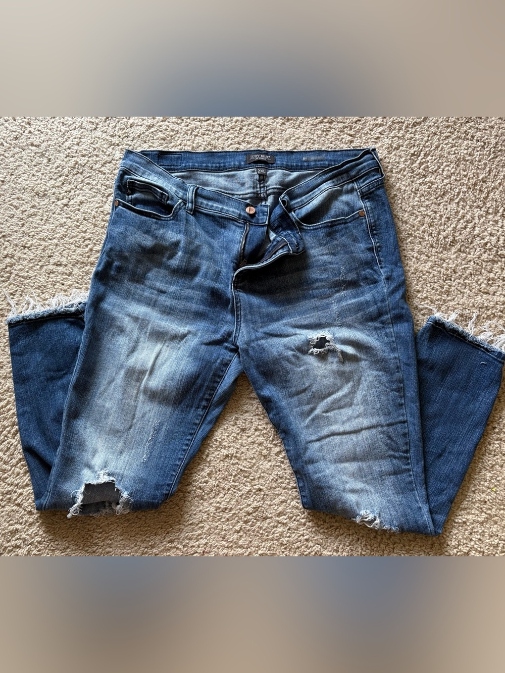 Judy Blue Distressed Skinny Jeans 2XL Mid Rise Raw Hem Destroyed Denim